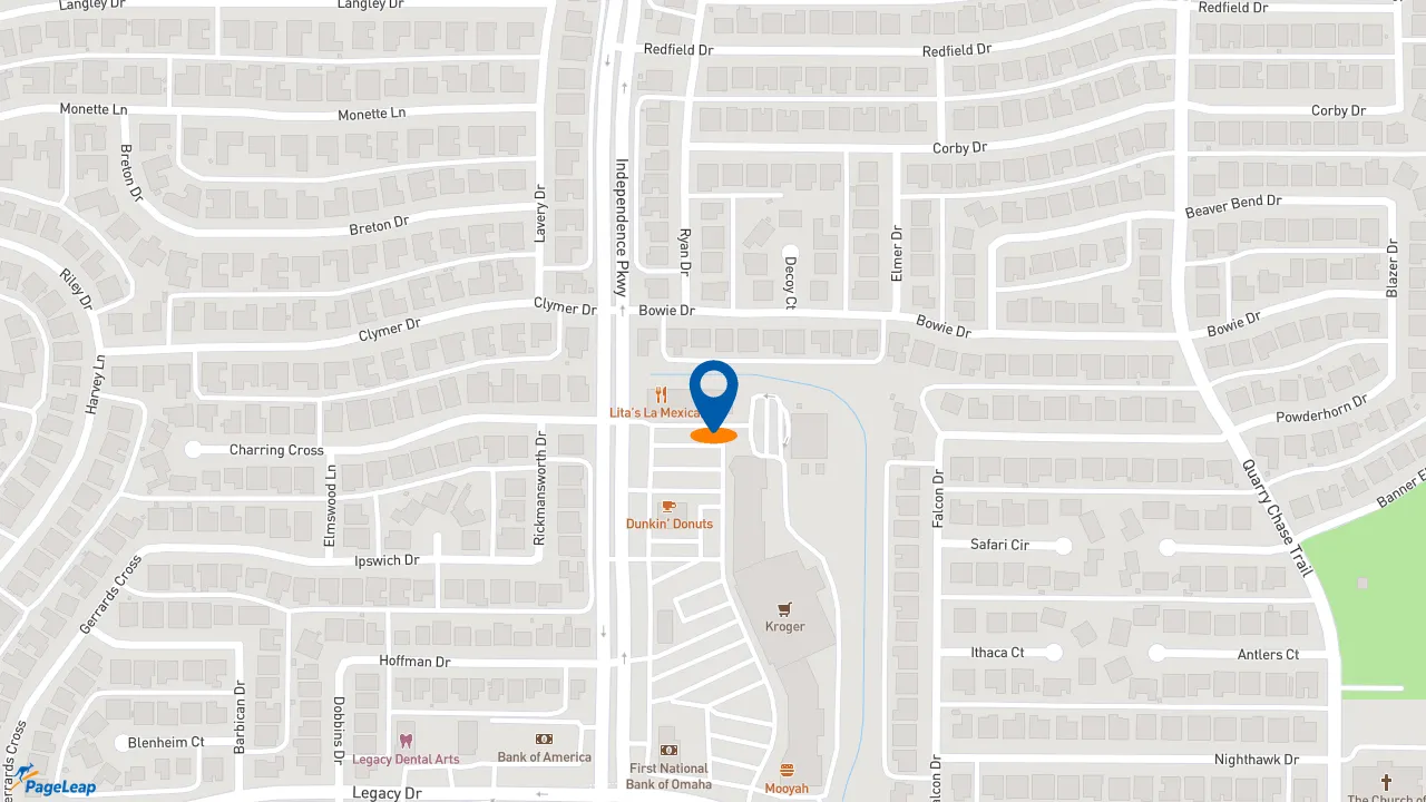 https://pageleap.com map showing location of Zalat Pizza Legacy Plano in Plano.