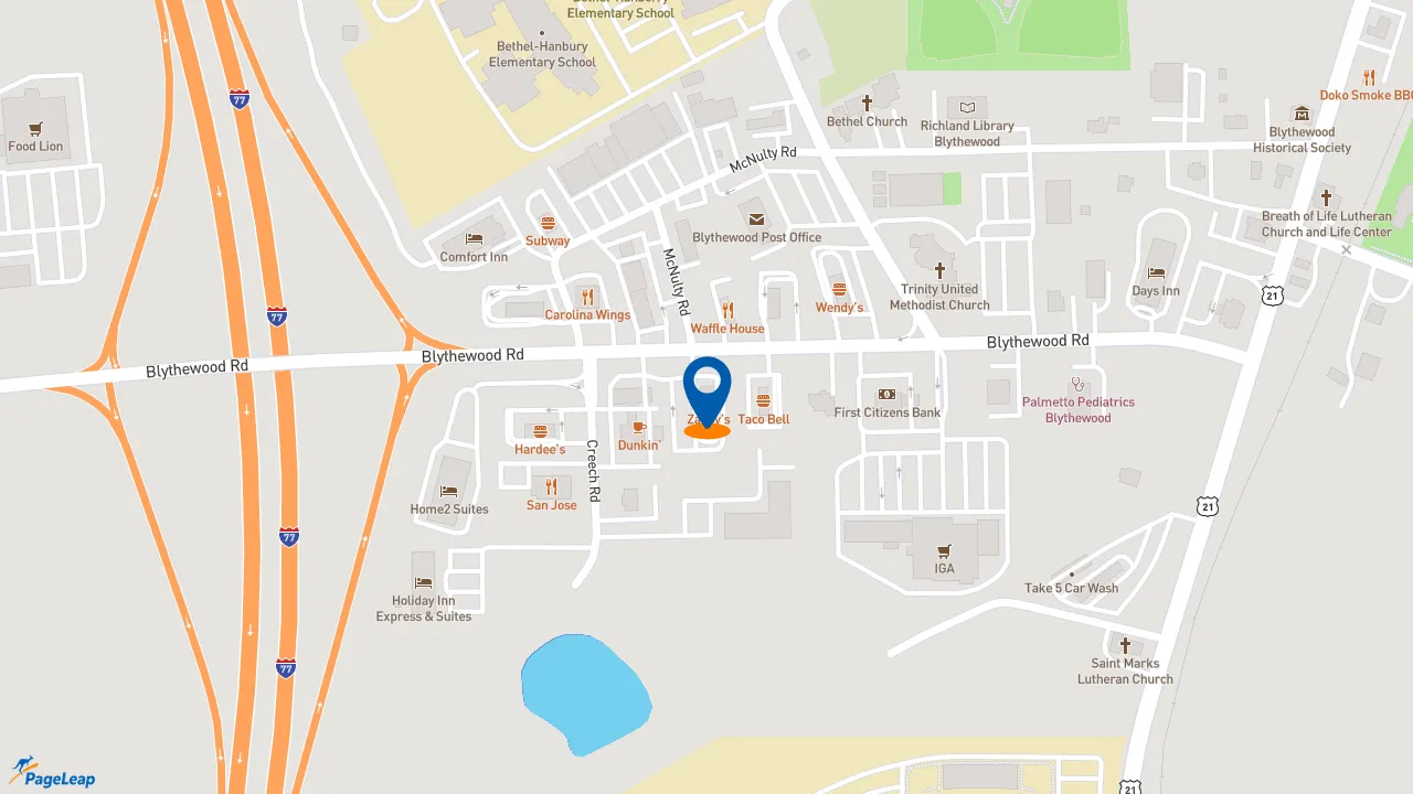 https://pageleap.com map showing location of Zaxby&#039;s in Blythewood.