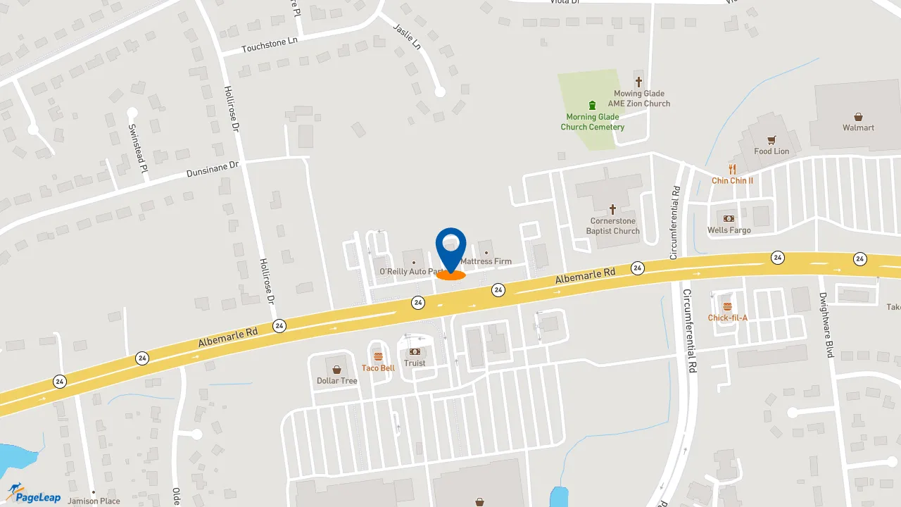 https://pageleap.com map showing location of Zaxby&#039;s Chicken Fingers &amp; Buffalo Wings in Charlotte.