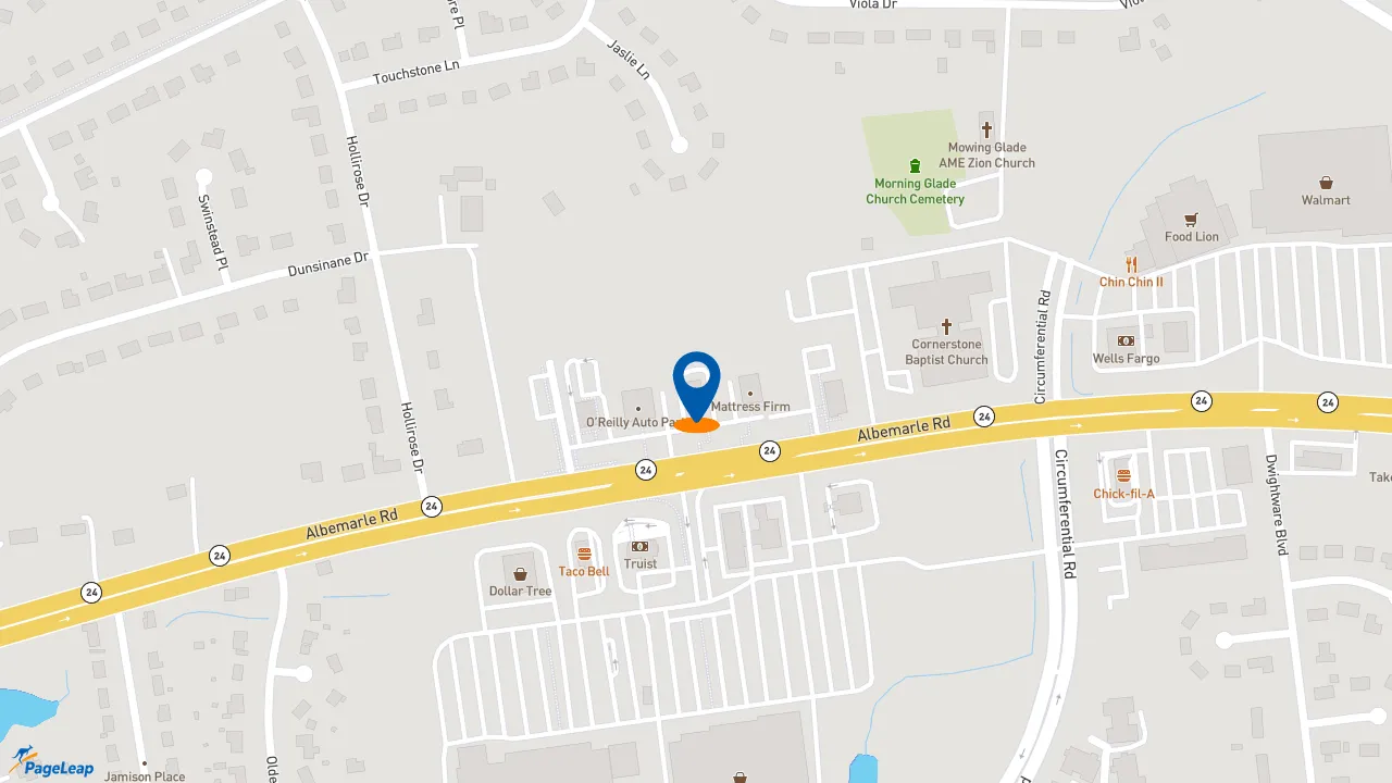 https://pageleap.com map showing location of Zaxby&#039;s Chicken Fingers &amp; Buffalo Wings in Charlotte.