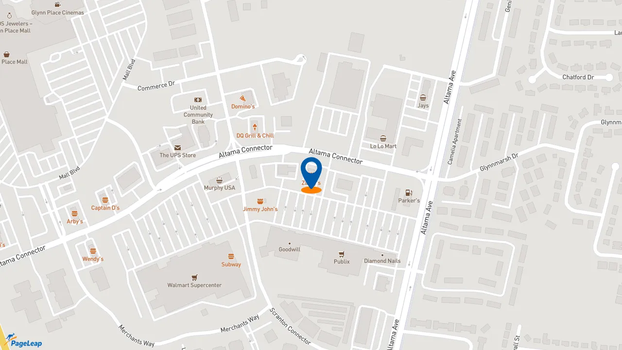 https://pageleap.com map showing location of Zaxby&#039;s Chicken Fingers &amp; Buffalo Wings in Brunswick.