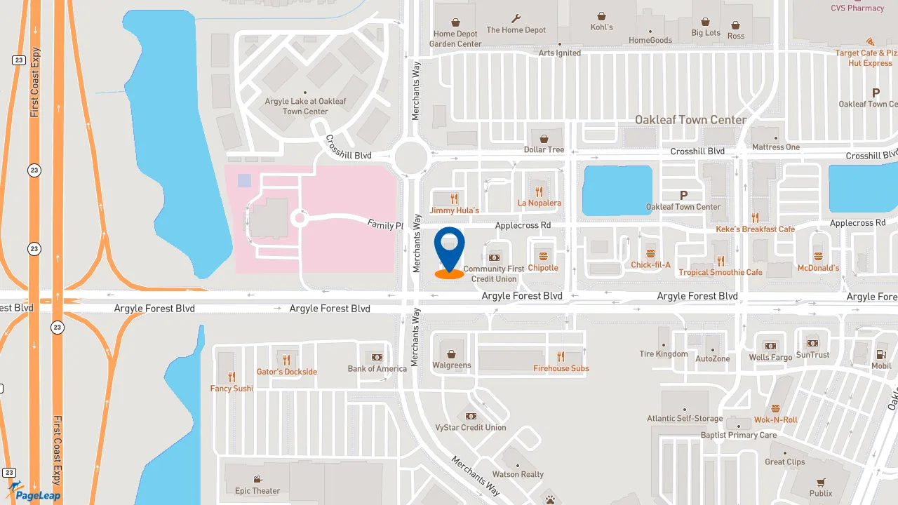 https://pageleap.com map showing location of Zaxby&#039;s Chicken Fingers &amp; Buffalo Wings in Jacksonville.