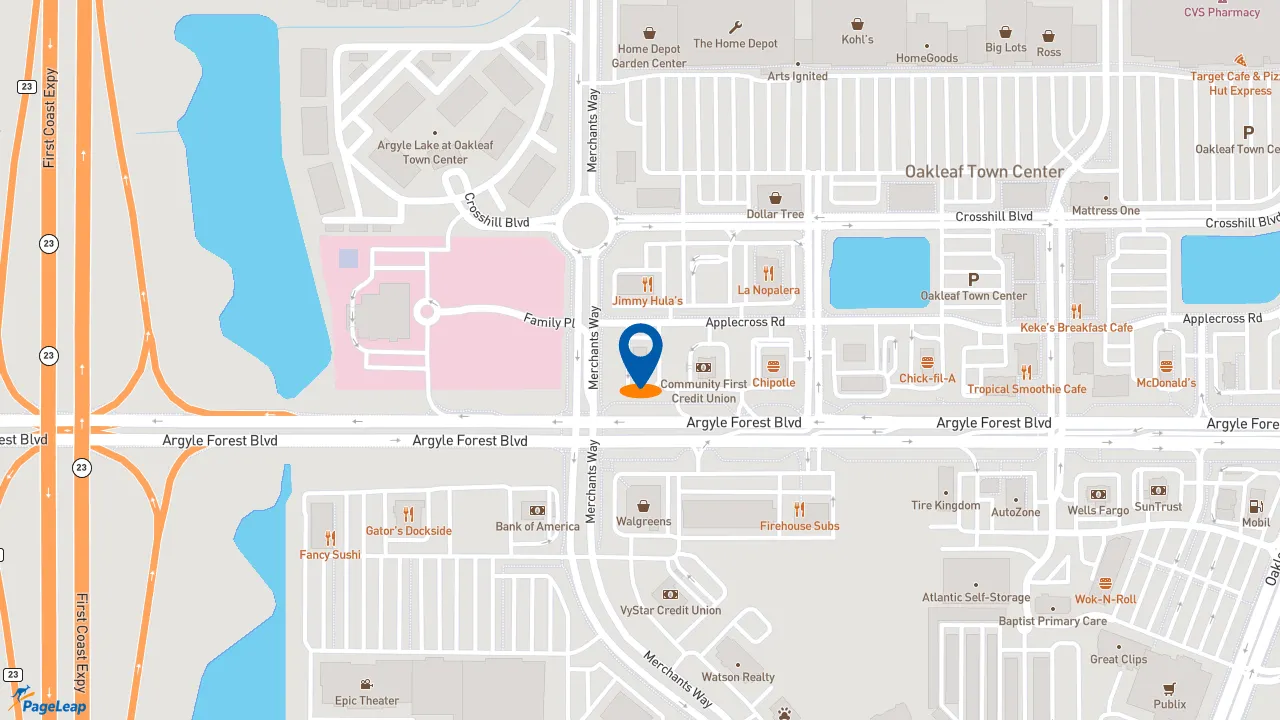 https://pageleap.com map showing location of Zaxby&#039;s Chicken Fingers &amp; Buffalo Wings in Jacksonville.