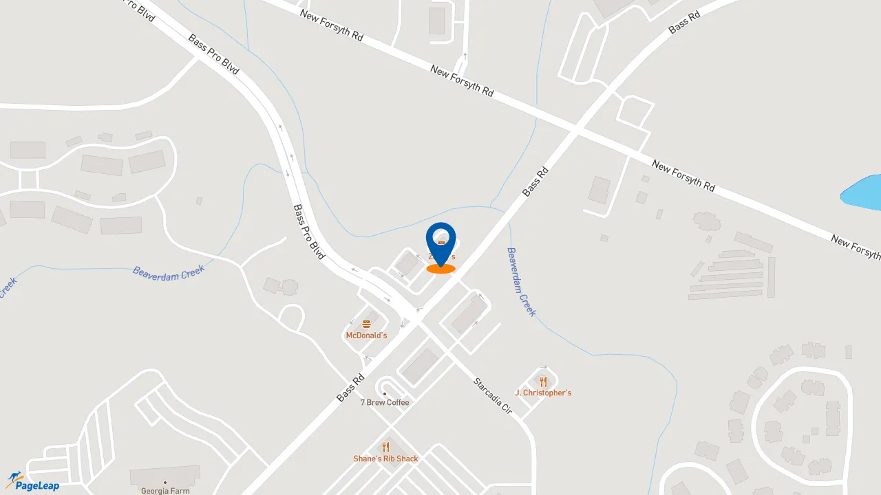 https://pageleap.com map showing location of Zaxby&#039;s Chicken Fingers &amp; Buffalo Wings in Macon.
