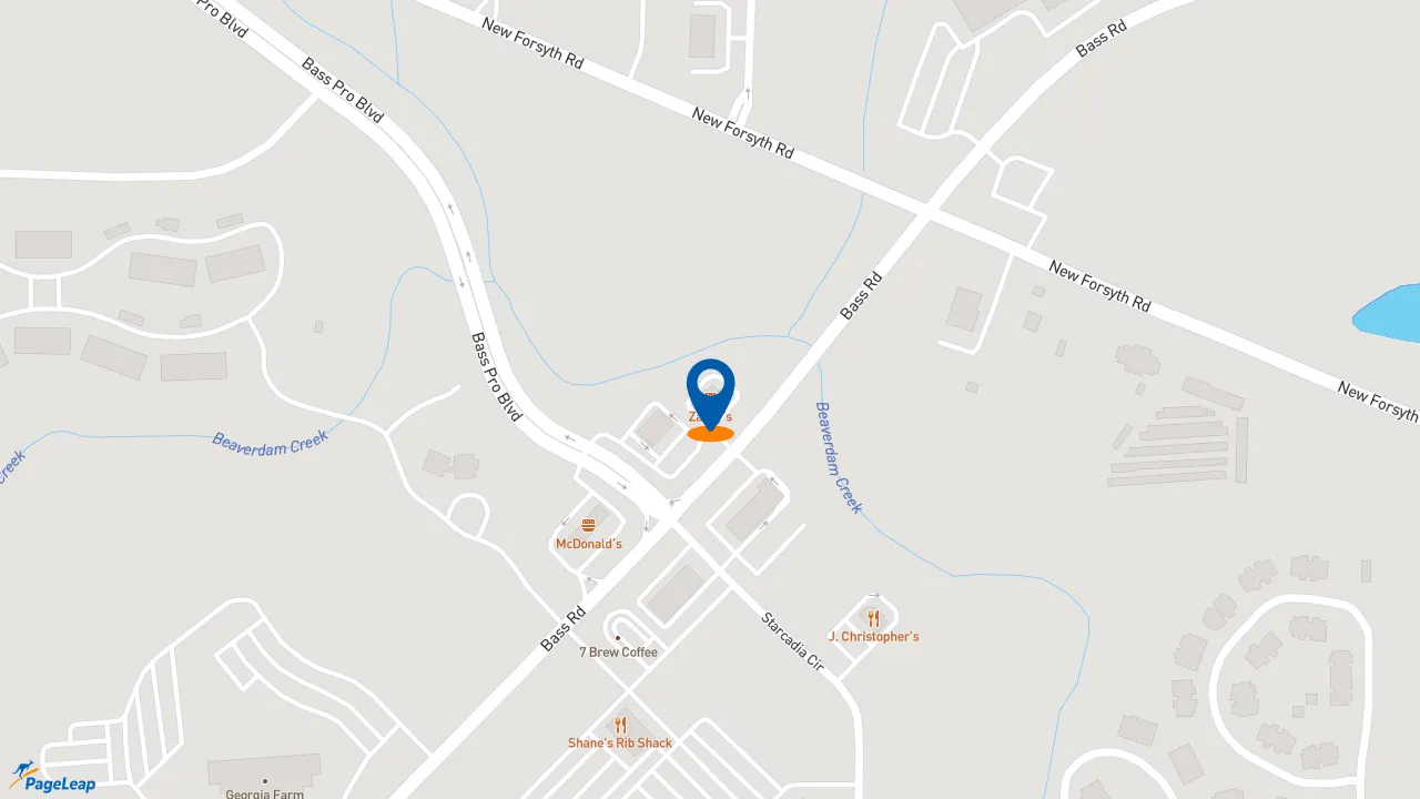 https://pageleap.com map showing location of Zaxby&#039;s Chicken Fingers &amp; Buffalo Wings in Macon.