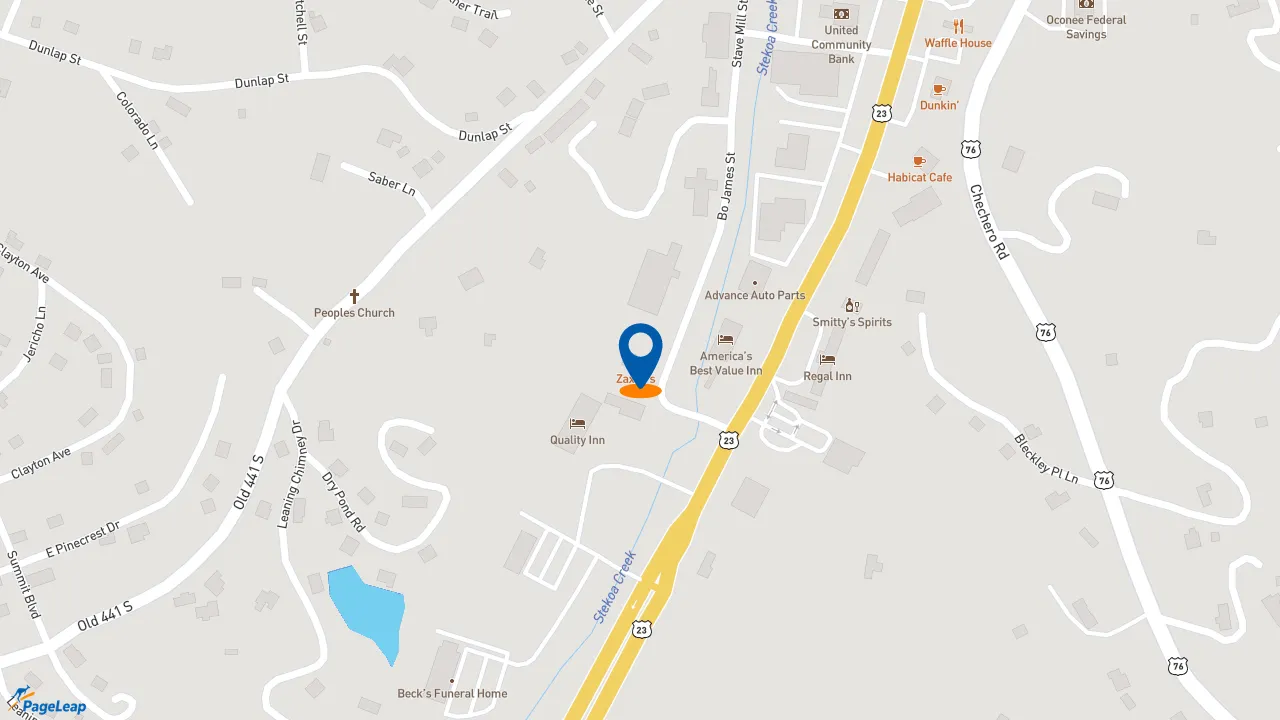 https://pageleap.com map showing location of Zaxby&#039;s Chicken Fingers &amp; Buffalo Wings in Clayton.
