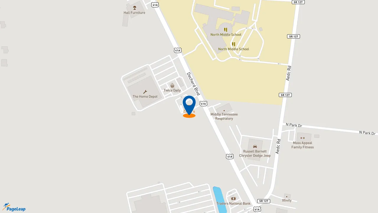 https://pageleap.com map showing location of Zaxby&#039;s Chicken Fingers &amp; Buffalo Wings in Winchester.