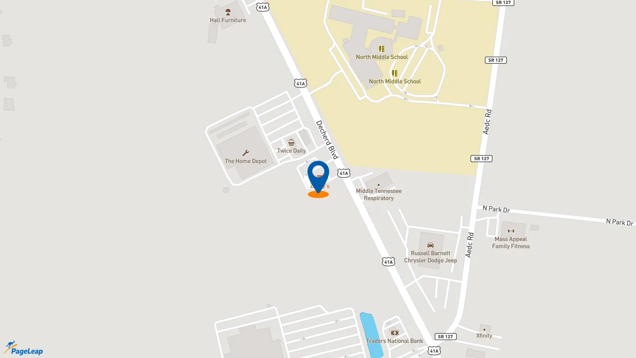 https://pageleap.com map showing location of Zaxby&#039;s Chicken Fingers &amp; Buffalo Wings in Winchester.