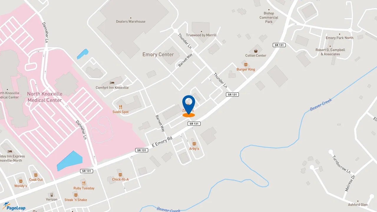 https://pageleap.com map showing location of Zaxby&#039;s Chicken Fingers &amp; Buffalo Wings in Powell.