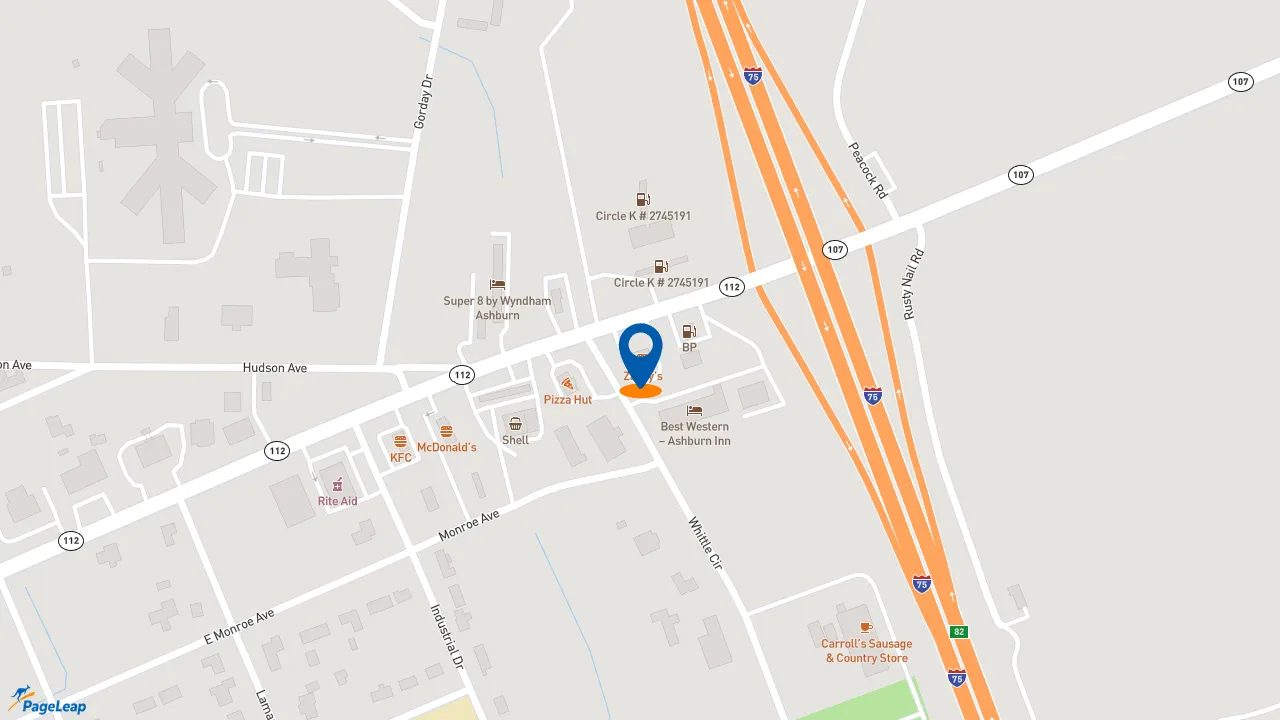https://pageleap.com map showing location of Zaxby&#039;s Chicken Fingers &amp; Buffalo Wings in Ashburn.