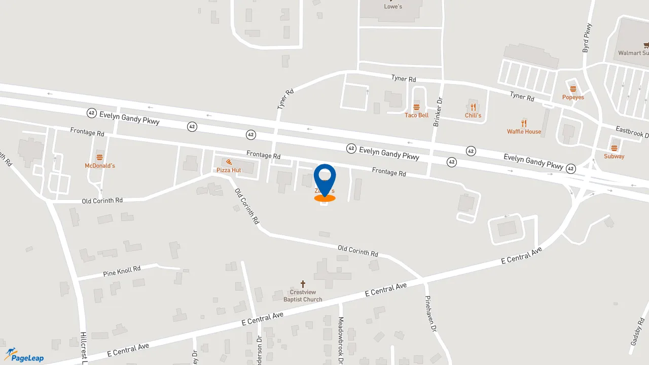 https://pageleap.com map showing location of Zaxby&#039;s Chicken Fingers &amp; Buffalo Wings in Petal.