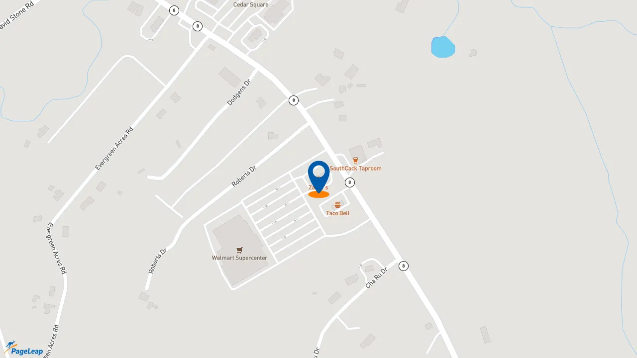 https://pageleap.com map showing location of Zaxby&#039;s Chicken Fingers &amp; Buffalo Wings in Pickens.