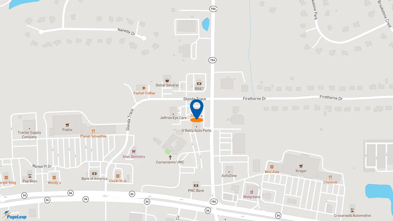https://pageleap.com map showing location of Zaxby&#039;s Chicken Fingers &amp; Buffalo Wings in Newnan.