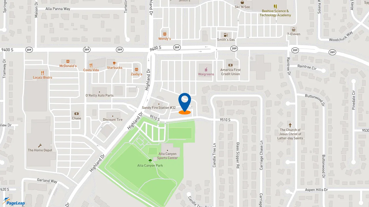 https://pageleap.com map showing location of Zaxby&#039;s Chicken Fingers &amp; Buffalo Wings in Sandy.
