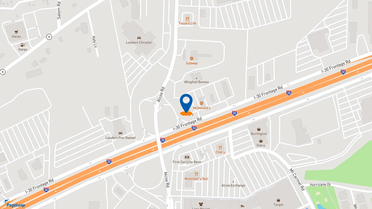 https://pageleap.com map showing location of Zaxby&#039;s Chicken Fingers &amp; Buffalo Wings in Benton.