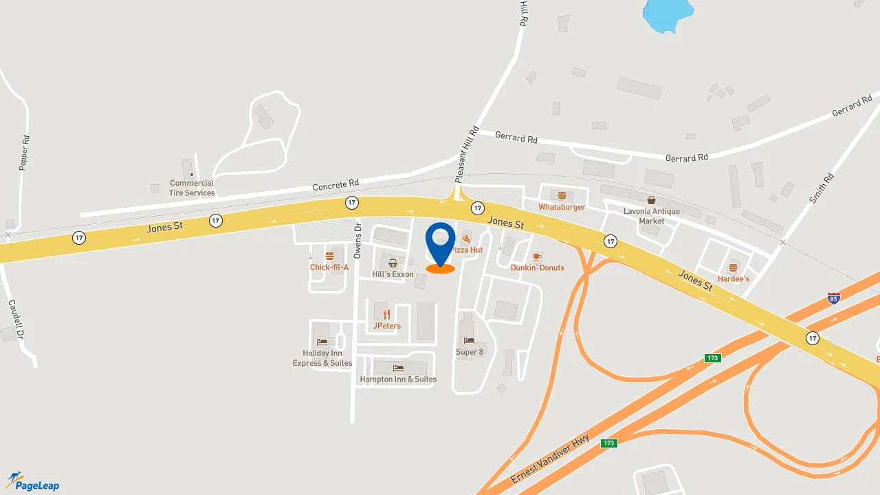 https://pageleap.com map showing location of Zaxby&#039;s Chicken Fingers &amp; Buffalo Wings in Lavonia.