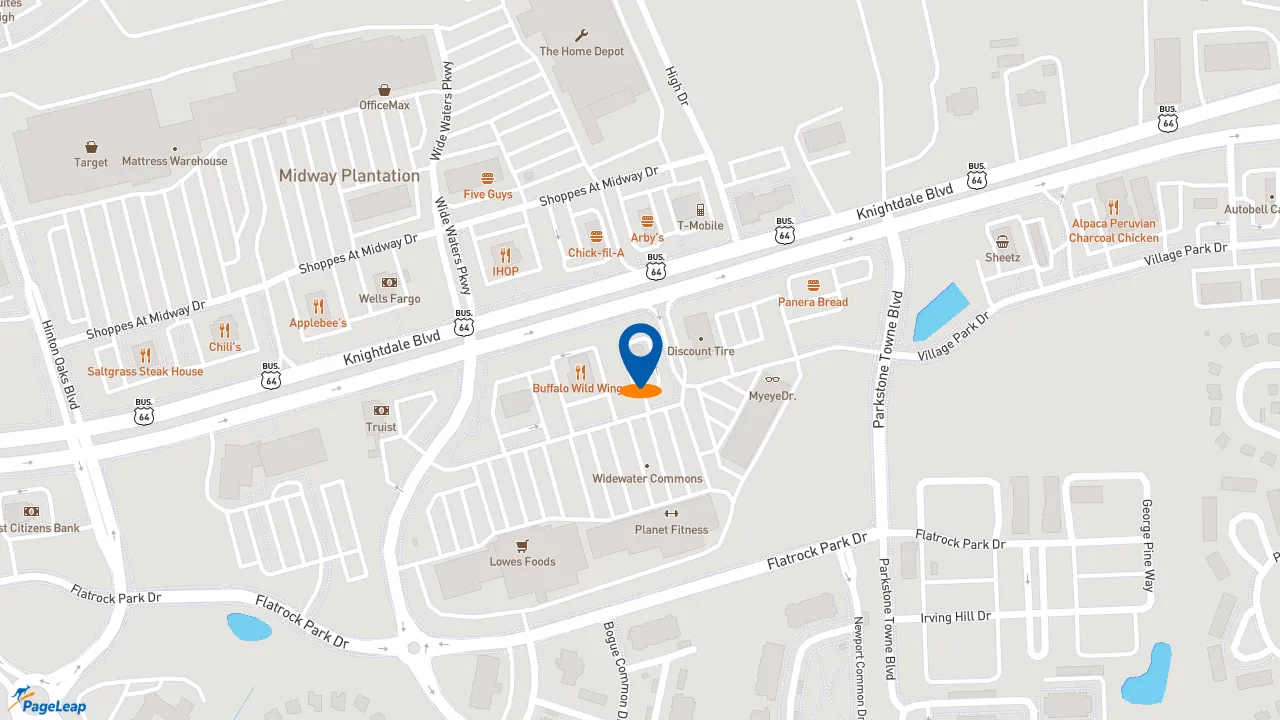 https://pageleap.com map showing location of Zaxby&#039;s Chicken Fingers &amp; Buffalo Wings in Knightdale.