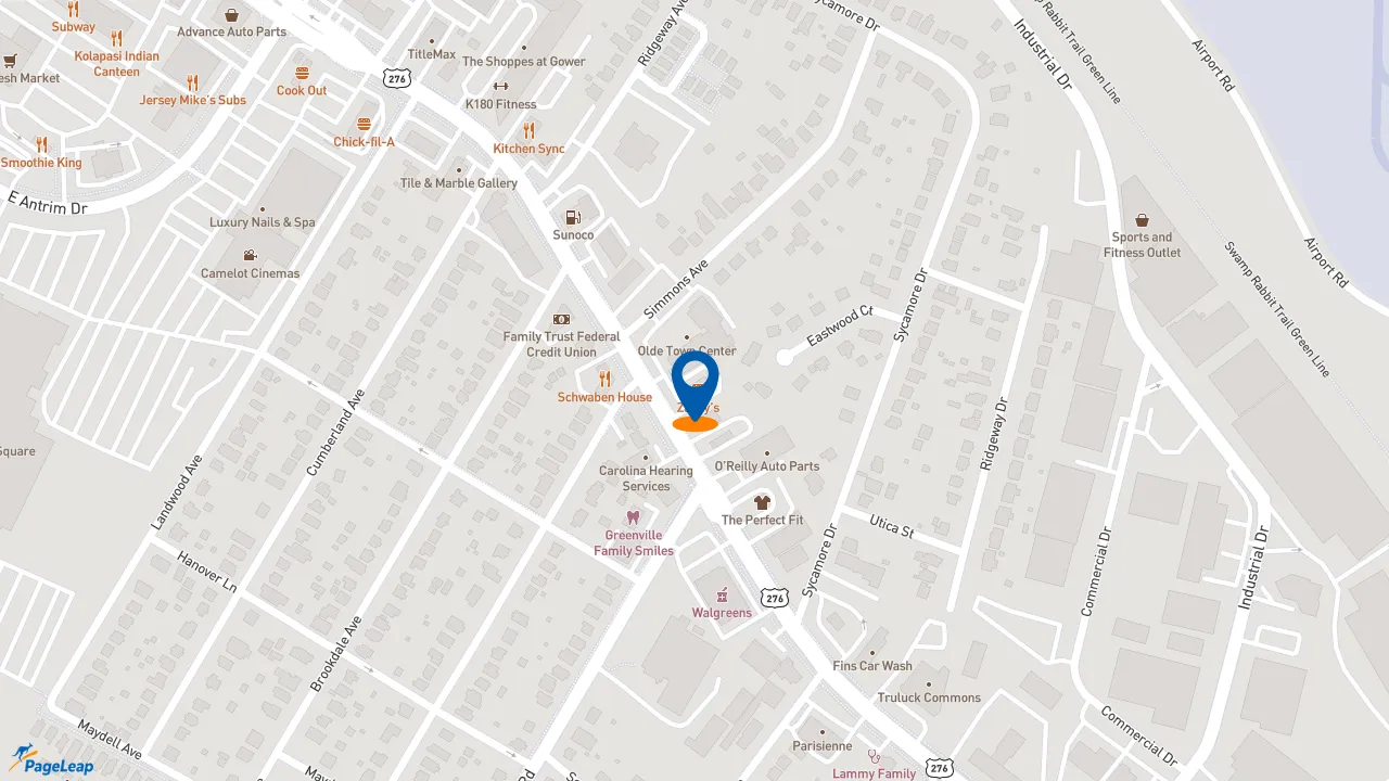 https://pageleap.com map showing location of Zaxby&#039;s Chicken Fingers &amp; Buffalo Wings in Greenville.