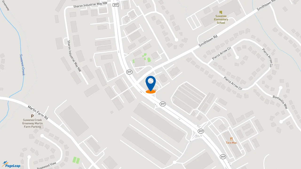 https://pageleap.com map showing location of Zaxby&#039;s Chicken Fingers &amp; Buffalo Wings in Suwanee.