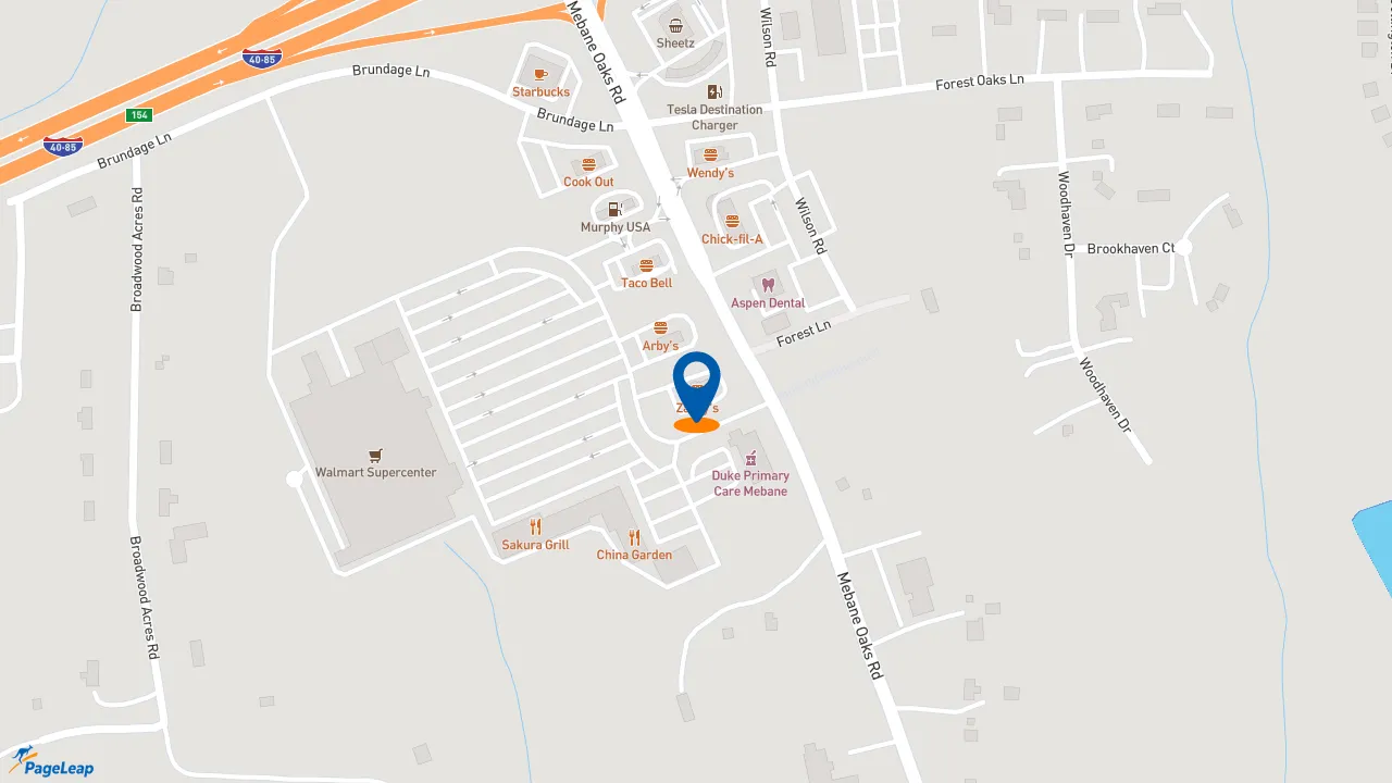 https://pageleap.com map showing location of Zaxby&#039;s Chicken Fingers &amp; Buffalo Wings in Mebane.