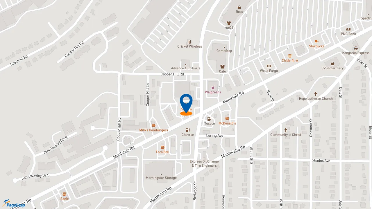 https://pageleap.com map showing location of Zaxby&#039;s Chicken Fingers &amp; Buffalo Wings in Irondale.