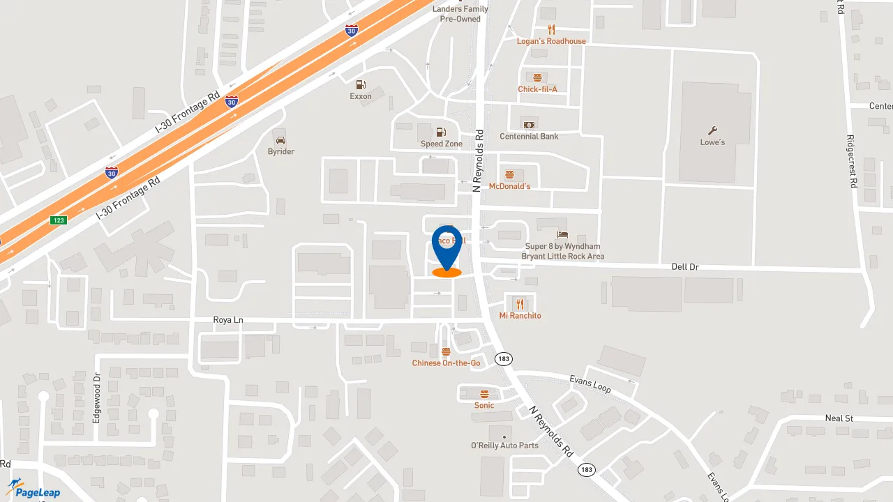 https://pageleap.com map showing location of Zaxby&#039;s Chicken Fingers &amp; Buffalo Wings in Bryant.