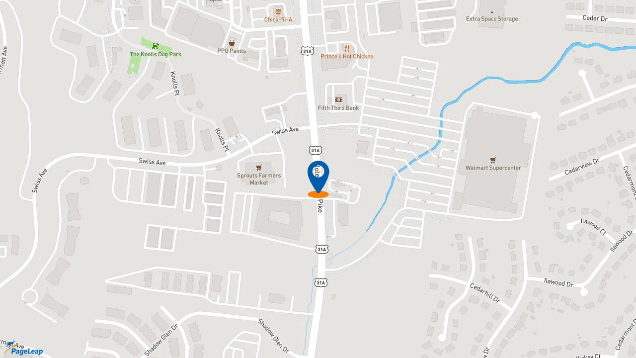 https://pageleap.com map showing location of Zaxby&#039;s Chicken Fingers &amp; Buffalo Wings in Nashville.