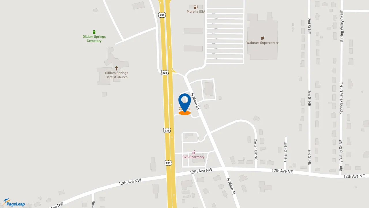 https://pageleap.com map showing location of Zaxby&#039;s Chicken Fingers &amp; Buffalo Wings in Arab.