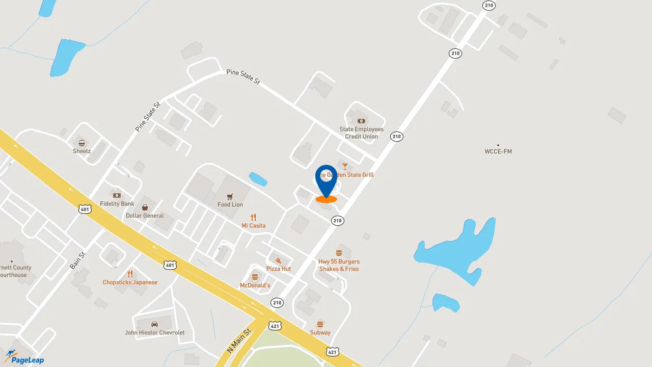 https://pageleap.com map showing location of Zaxby&#039;s Chicken Fingers &amp; Buffalo Wings in Lillington.