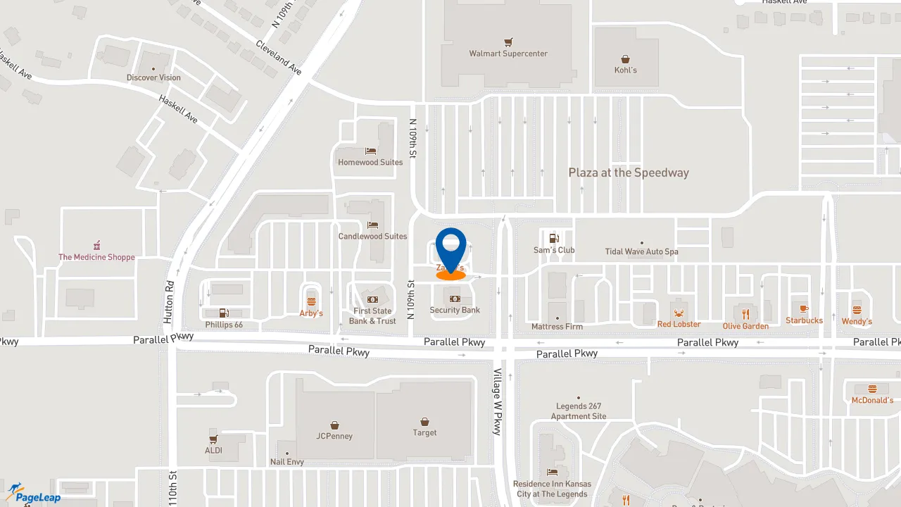 https://pageleap.com map showing location of Zaxby&#039;s Chicken Fingers &amp; Buffalo Wings in Kansas City.