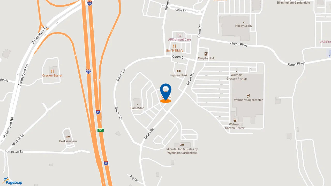 https://pageleap.com map showing location of Zaxby&#039;s Chicken Fingers &amp; Buffalo Wings in Gardendale.