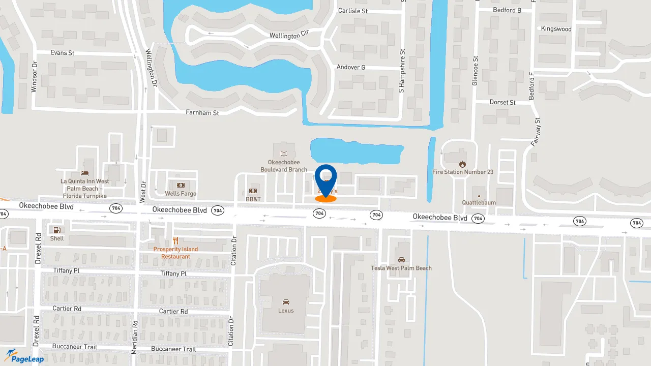 https://pageleap.com map showing location of Zaxby&#039;s Chicken Fingers &amp; Buffalo Wings in West Palm Beach.