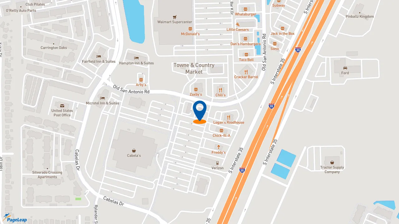 https://pageleap.com map showing location of Zaxby&#039;s Chicken Fingers &amp; Buffalo Wings in Buda.