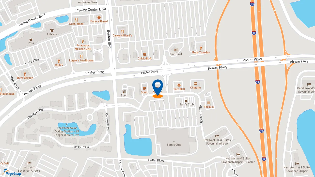 https://pageleap.com map showing location of Zaxby&#039;s Chicken Fingers &amp; Buffalo Wings in Pooler.