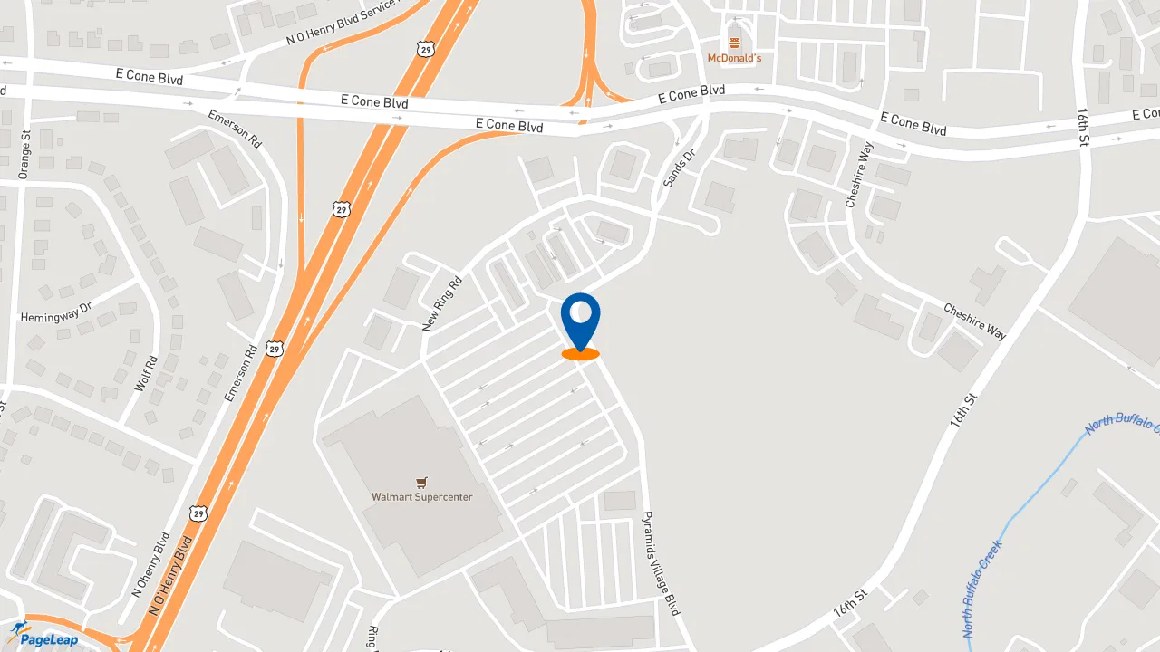 https://pageleap.com map showing location of Zaxby&#039;s Chicken Fingers &amp; Buffalo Wings in Greensboro.