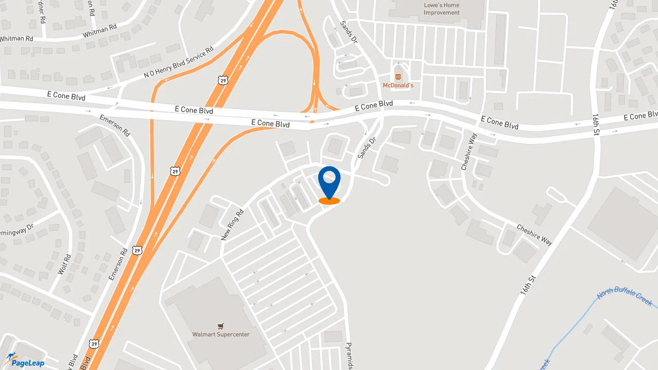 https://pageleap.com map showing location of Zaxby&#039;s Chicken Fingers &amp; Buffalo Wings in Greensboro.