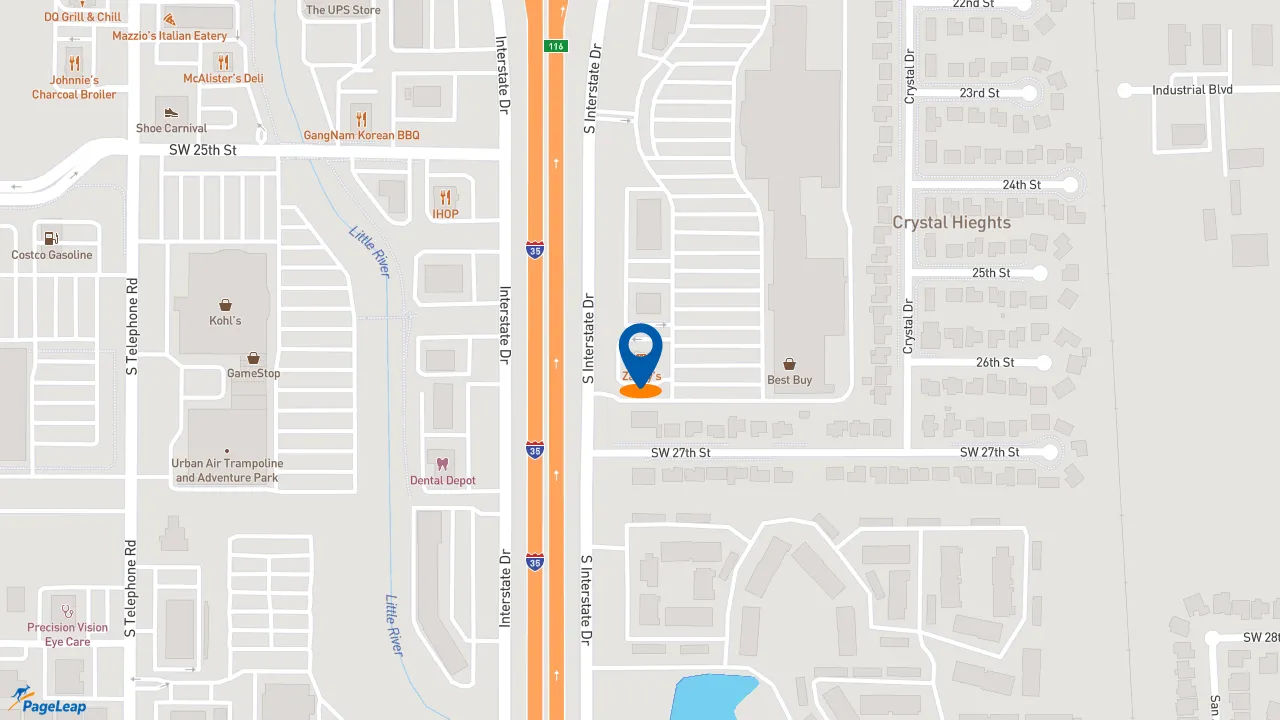 https://pageleap.com map showing location of Zaxby&#039;s Chicken Fingers &amp; Buffalo Wings in Moore.