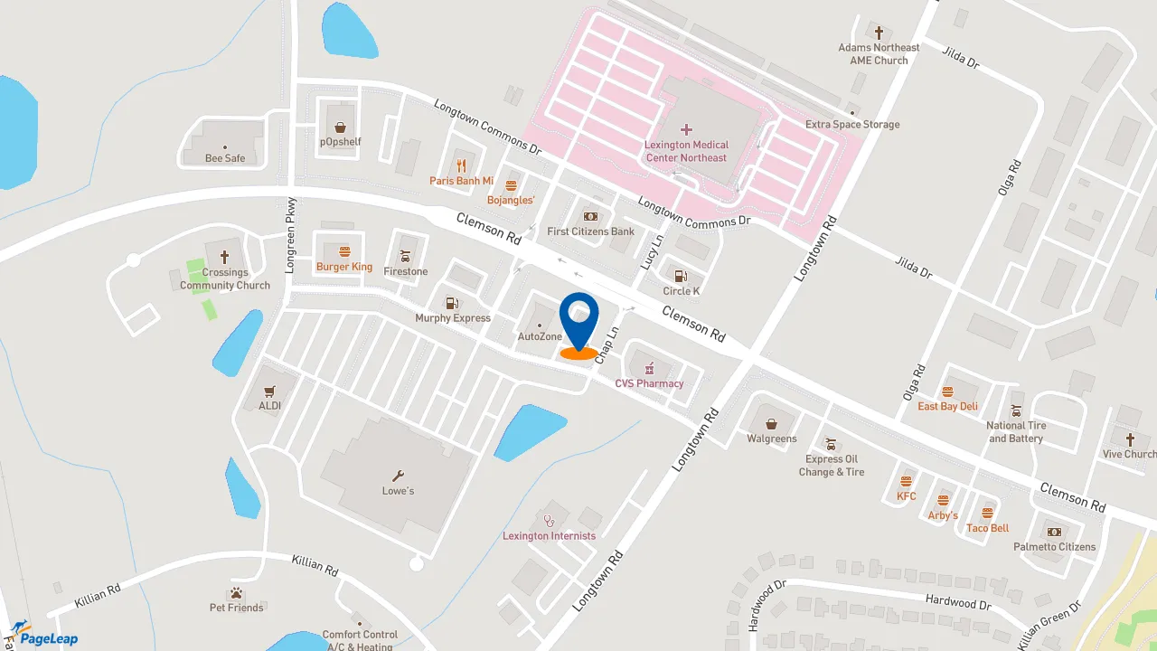 https://pageleap.com map showing location of Zaxby&#039;s Chicken Fingers &amp; Buffalo Wings in Columbia.