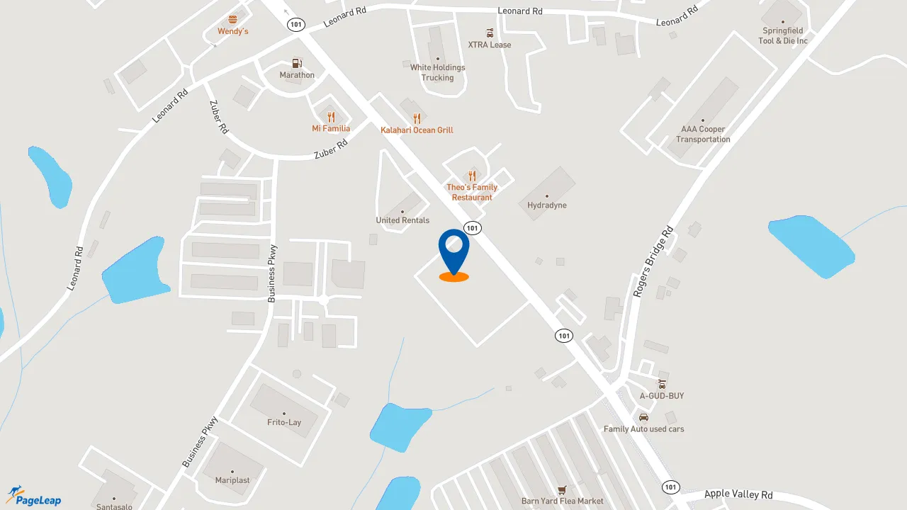 PageLeap.com map showing location of Zaxbys Chicken Fingers & Buffalo Wings in Greer.