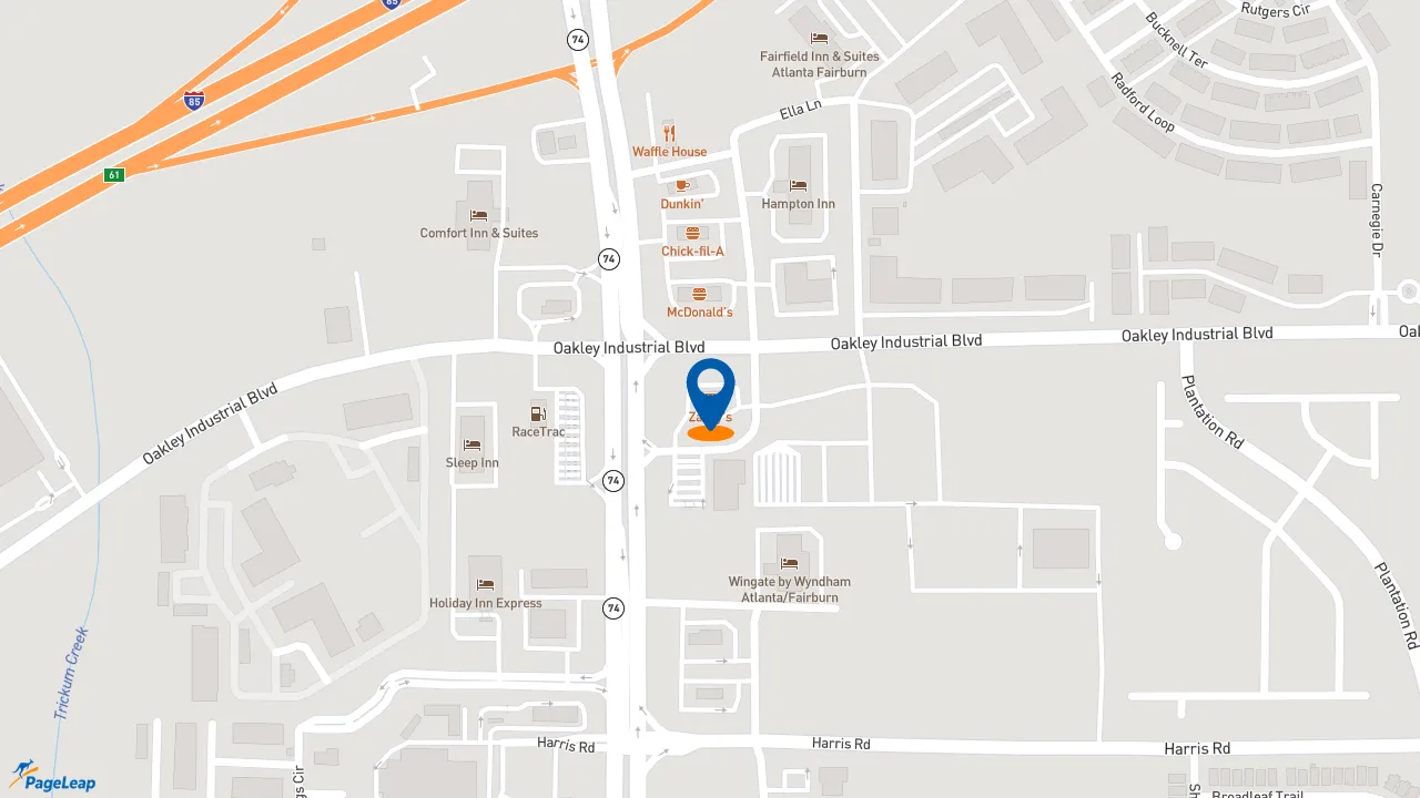 https://pageleap.com map showing location of Zaxby&#039;s Chicken Fingers &amp; Buffalo Wings in Fairburn.