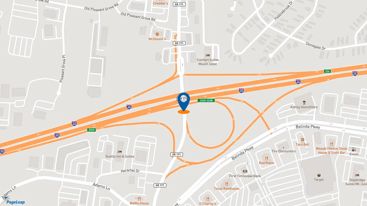 https://pageleap.com map showing location of Zaxby&#039;s Chicken Fingers &amp; Buffalo Wings in Mt. Juliet.