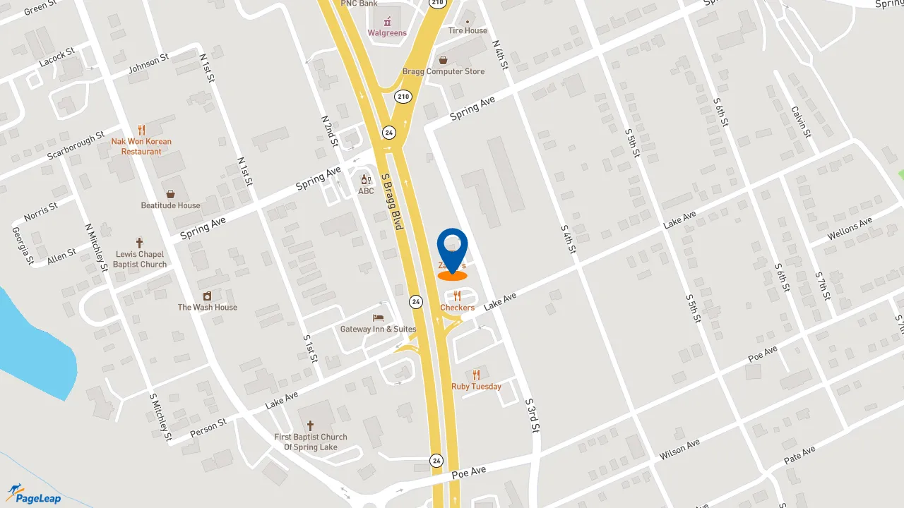 https://pageleap.com map showing location of Zaxby&#039;s Chicken Fingers &amp; Buffalo Wings in Spring Lake.