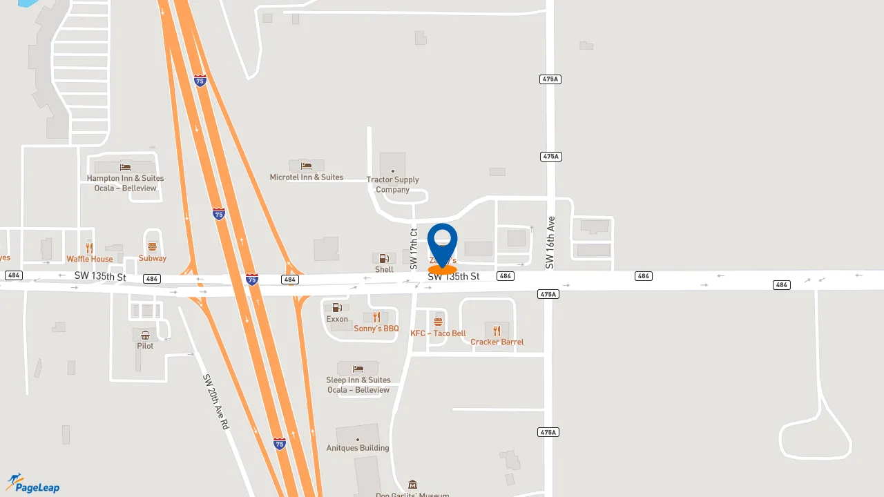 https://pageleap.com map showing location of Zaxby&#039;s Chicken Fingers &amp; Buffalo Wings in Ocala.