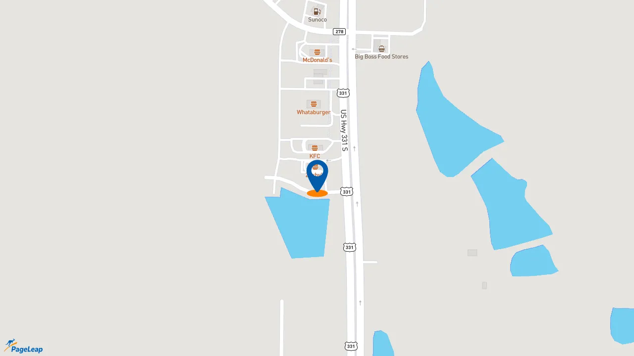 https://pageleap.com map showing location of Zaxby&#039;s Chicken Fingers &amp; Buffalo Wings in De Funiak Springs.