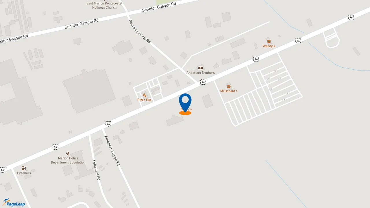 https://pageleap.com map showing location of Zaxby&#039;s Chicken Fingers &amp; Buffalo Wings in Marion.