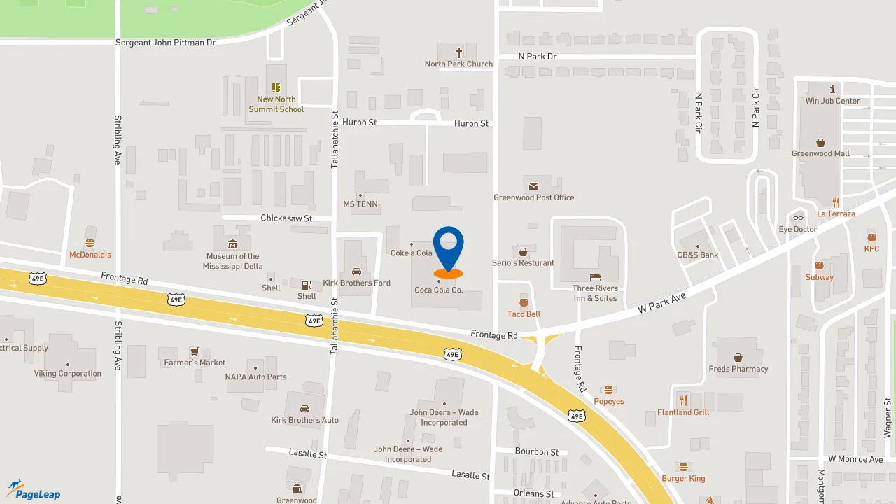https://pageleap.com map showing location of Zaxby&#039;s Chicken Fingers &amp; Buffalo Wings in Greenwood.