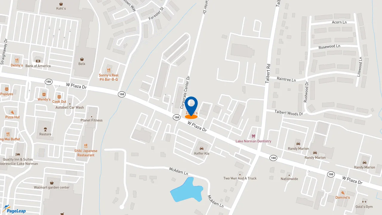 https://pageleap.com map showing location of Zaxby&#039;s Chicken Fingers &amp; Buffalo Wings in Mooresville.