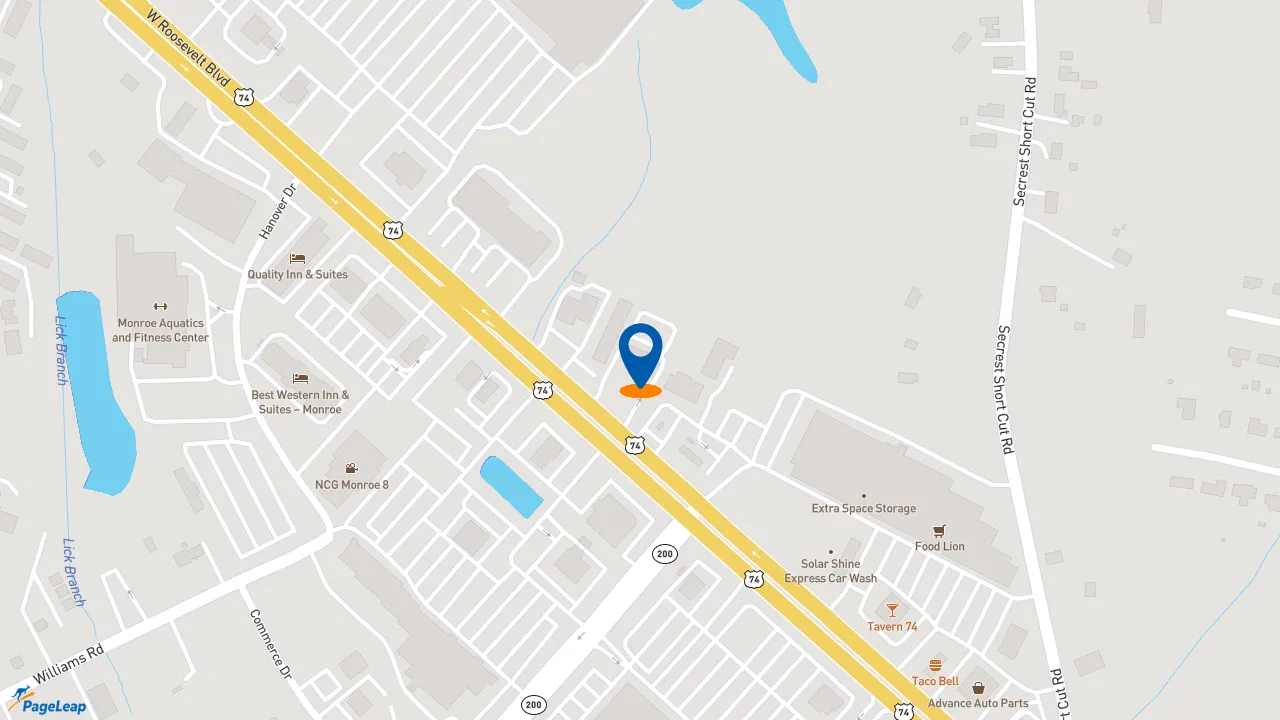 https://pageleap.com map showing location of Zaxby&#039;s Chicken Fingers &amp; Buffalo Wings in Monroe.
