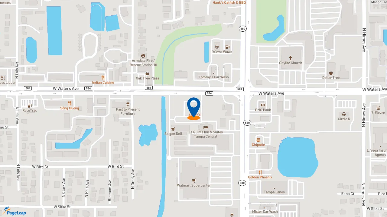https://pageleap.com map showing location of Zaxby&#039;s Chicken Fingers &amp; Buffalo Wings in Tampa.