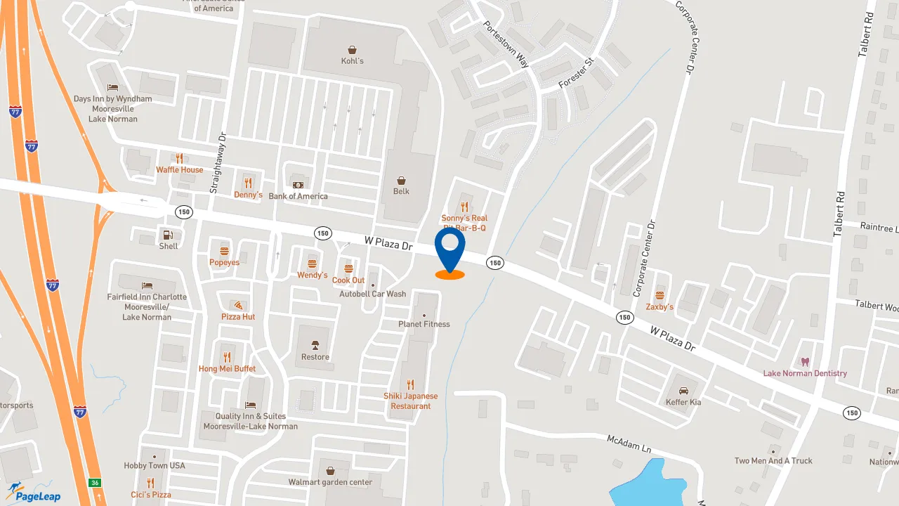 https://pageleap.com map showing location of Zaxby&#039;s Chicken Fingers &amp; Buffalo Wings in Mooresville.